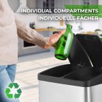 Cos de reciclare, de 16 litri, cu sistem de separare a deseurilor pentru bucatarie, Otel, gri - imagine 7
