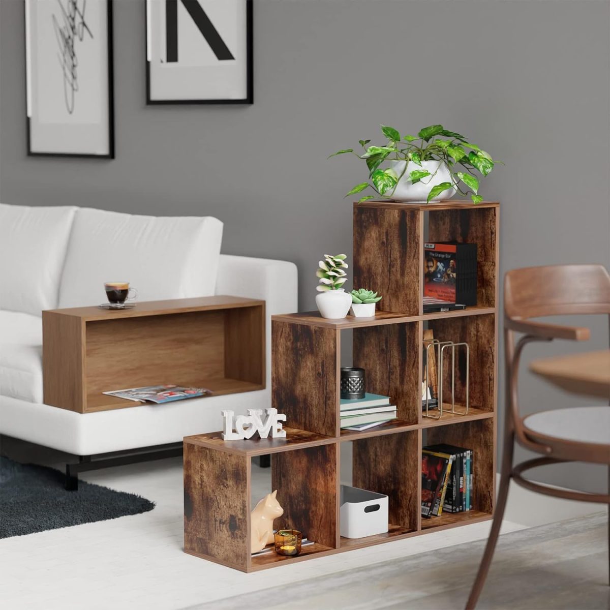 Biblioteca cu 6 cuburi, 97,5 x 29 x 97,5 cm, MDF, maro - imagine 6