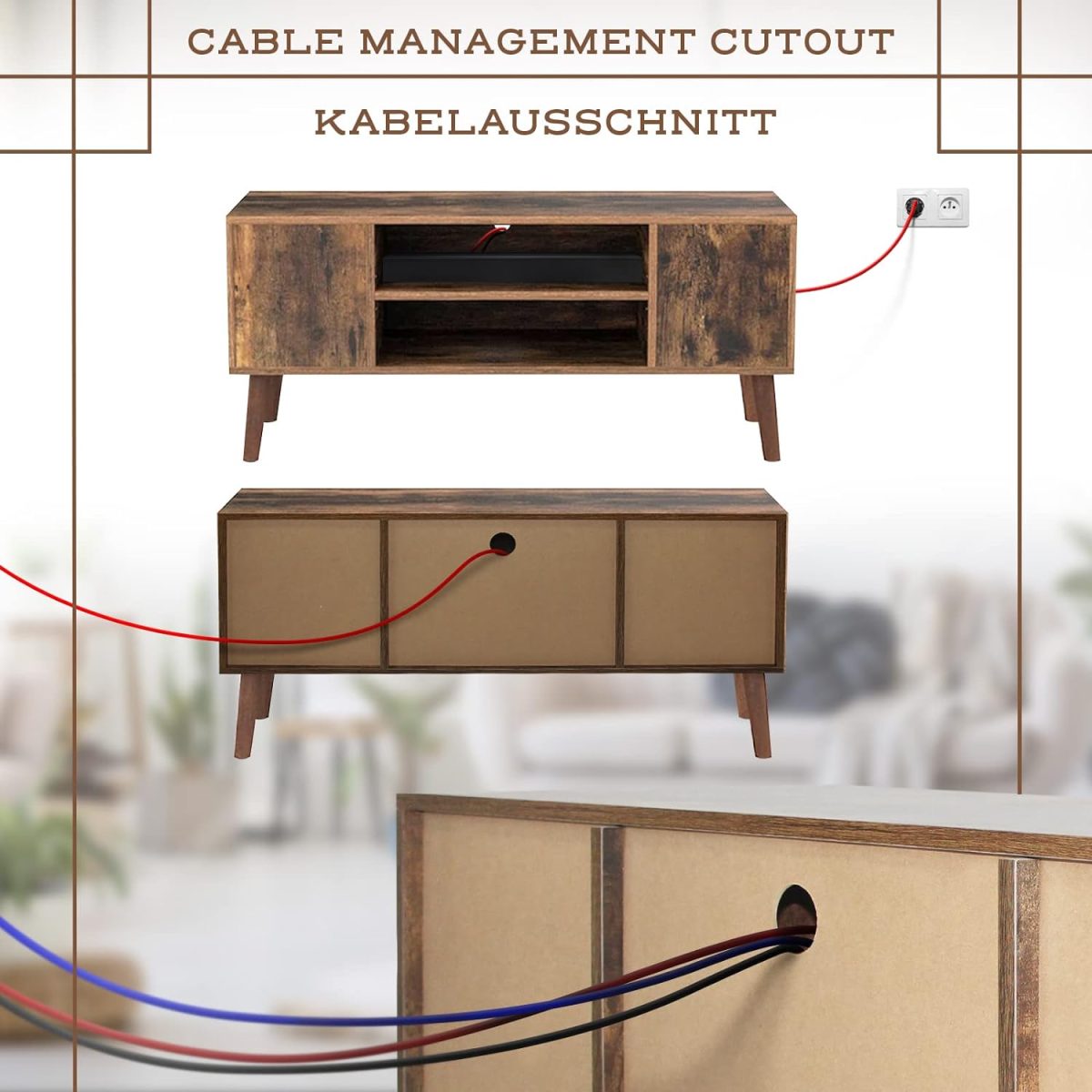 Comoda TV Vintage, cu picioruse, 2 dulapuri, 2 rafturi, pal, 110 x 50 x 40 cm - imagine 4