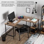 Birou Rustic in forma de L, lemn cu structura metalica, reglabil, 138 x 138 x 76 cm - imagine 2