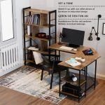Birou Rustic in forma de L, lemn cu structura metalica, reglabil, 138 x 138 x 76 cm - imagine 6