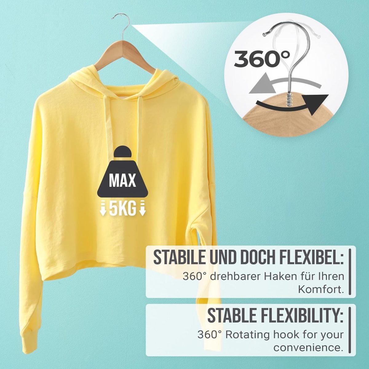 Set umerase din lemn masiv, carlig metalic rotativ, bara pentru pantaloni si design modern, 50 bucati - imagine 7