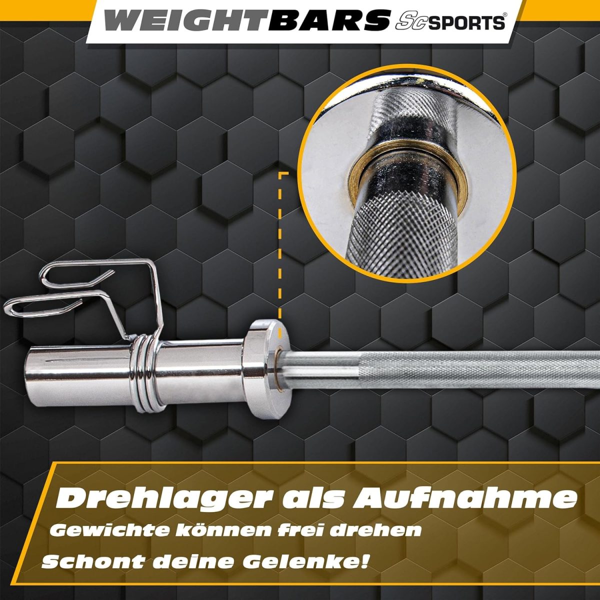 Bara dreapta haltere, lungime 180 cm, 30 mm, argintiu - imagine 6