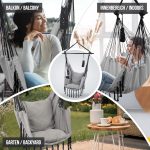 Scaun suspendat tip leagan/balansoar, interior/exterior, capacitate 150 kg, pliabil, suport bautura, buzunar interior, rotativ 360°, gri - imagine 4