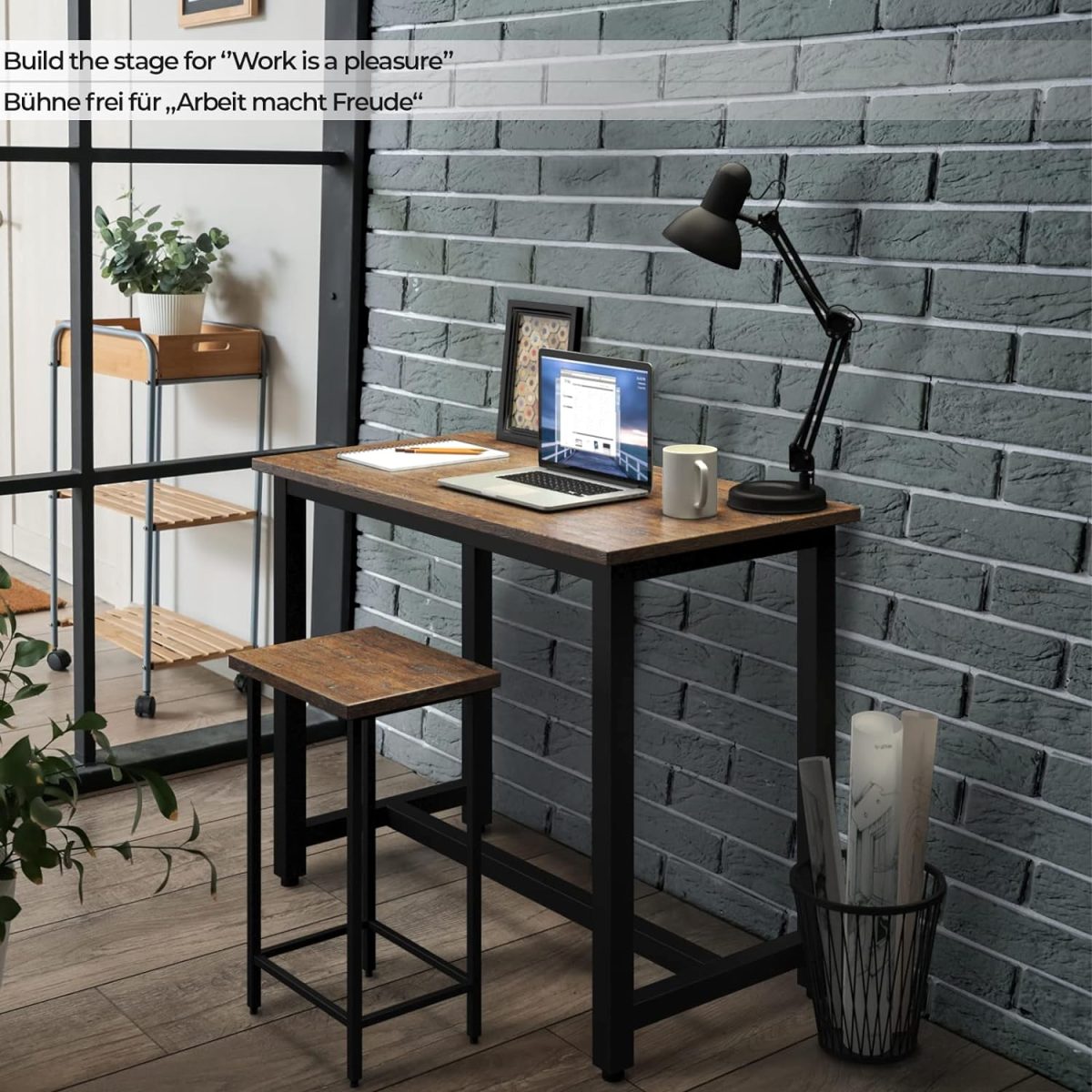 Set Vintage Brown masa si 2 scaune reglabile, din lemn MDF si cadru metalic,120 cm - imagine 7