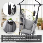 Scaun suspendat tip leagan/balansoar, interior/exterior, capacitate 150 kg, pliabil, suport bautura, buzunar interior, rotativ 360°, gri - imagine 7