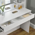 Masa de toaleta pentru machiaj "Alina", cu sertar si rafturi, alba, cu oglinda si LED-uri, 108 x 40 cm - imagine 4