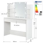 Masa de toaleta pentru machiaj "Alina", cu sertar si rafturi, alba, cu oglinda si LED-uri, 108 x 40 cm - imagine 12