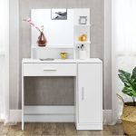 Masa de toaleta pentru machiaj "Christine", cu sertar, rafturi si dulap, alba, cu oglinda si LED-uri, 90 x 38 x 137 cm - imagine 2