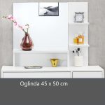 Masa de toaleta pentru machiaj "Christine", cu sertar, rafturi si dulap, alba, cu oglinda si LED-uri, 90 x 38 x 137 cm - imagine 4