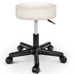 Scaun taburet TRESKO® pentru cosmetica/cabinet medical/laborator, rotire la 360°, inaltime reglabila intre 47 - 60 cm, piele ecologica, crem