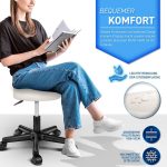 Scaun taburet TRESKO® pentru cosmetica/cabinet medical/laborator, rotire la 360°, inaltime reglabila intre 47 - 60 cm, piele ecologica, crem - imagine 3