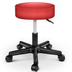 Scaun taburet TRESKO® pentru cosmetica/cabinet medical/laborator, rotire la 360°, inaltime reglabila intre 47 - 60 cm, piele ecologica, rosu