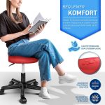 Scaun taburet TRESKO® pentru cosmetica/cabinet medical/laborator, rotire la 360°, inaltime reglabila intre 47 - 60 cm, piele ecologica, rosu - imagine 3