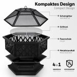 Semineu exterior pentru gradina/gratar, protectie impotriva scanteilor, capac, perie, poker, cleste, husa protectie, 70 x 70 x 63 cm - imagine 2