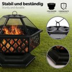 Semineu exterior pentru gradina/gratar, protectie impotriva scanteilor, capac, perie, poker, cleste, husa protectie, 70 x 70 x 63 cm - imagine 3