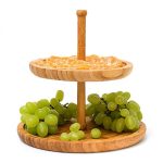 Platou pentru prajituri/fructe, 2 nivele, din bambus, diametru 25 cm si 20 cm