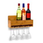 Suport sticle vin si pahare, 4 compartimente, montare pe perete, bambus, 36 x 11,5 x 17 cm
