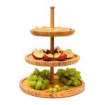 Platou pentru prajituri/fructe, 3 nivele, din bambus, diametru 30 cm, 25 cm, 20 cm