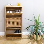 Dulap pentru pantofi cu 3 usi rabatabile, Relaxdays, lemn de nuc, 104,3 x 55 x 20,2 cm - imagine 2