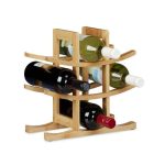 Suport sticle vin, Relaxdays, 9 sticle, bambus, 30 x 30 x 14.5 cmmic vinuri