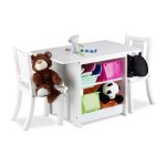 Set masa cu 2 scaune pentru copii, cu spatiu de depozitare, alb, Relaxdays