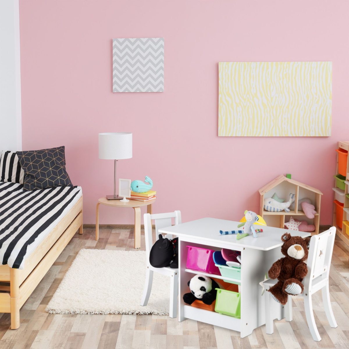 Set masa cu 2 scaune pentru copii, cu spatiu de depozitare, alb, Relaxdays - imagine 4