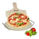 Set piatra pentru pizza, cu lopata si suport metalic, Relaxdays, 1 x 26 x 32 cm