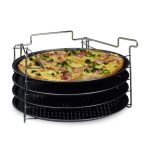 Set 4 tavi de copt pizza, cu suport, negru/argintiu, 32 x 32 x 20 cm