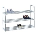 Pantofar cu 3 rafturi, capacitate 12 perechi pantofi, Relaxdays, otel/plastic, argintiu/alb