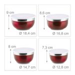 Set 4 boluri cu capac, Relaxdays, din inox, rosu - imagine 3