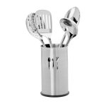 Set 4 ustensile de bucatarie cu suport din inox, argintiu, Relaxdays