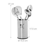 Set 4 ustensile de bucatarie cu suport din inox, argintiu, Relaxdays - imagine 4