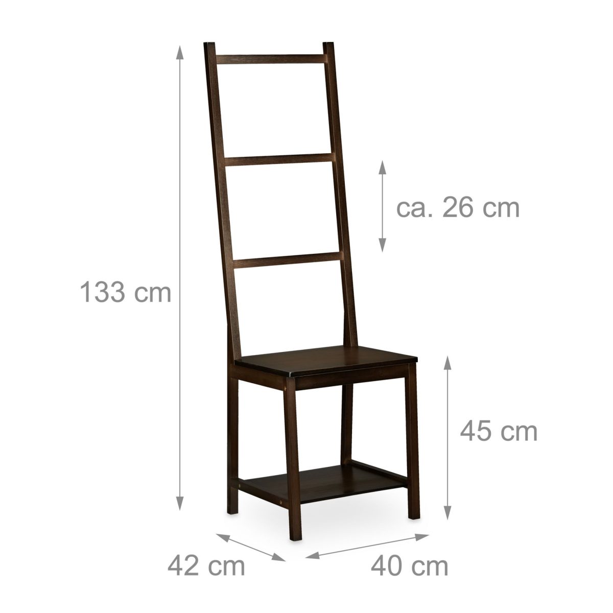 Suport prosoape tip scaun cu 2 rafturi, Relaxdays, maro, din bambus, 133 x 40 x 42 cm - imagine 4