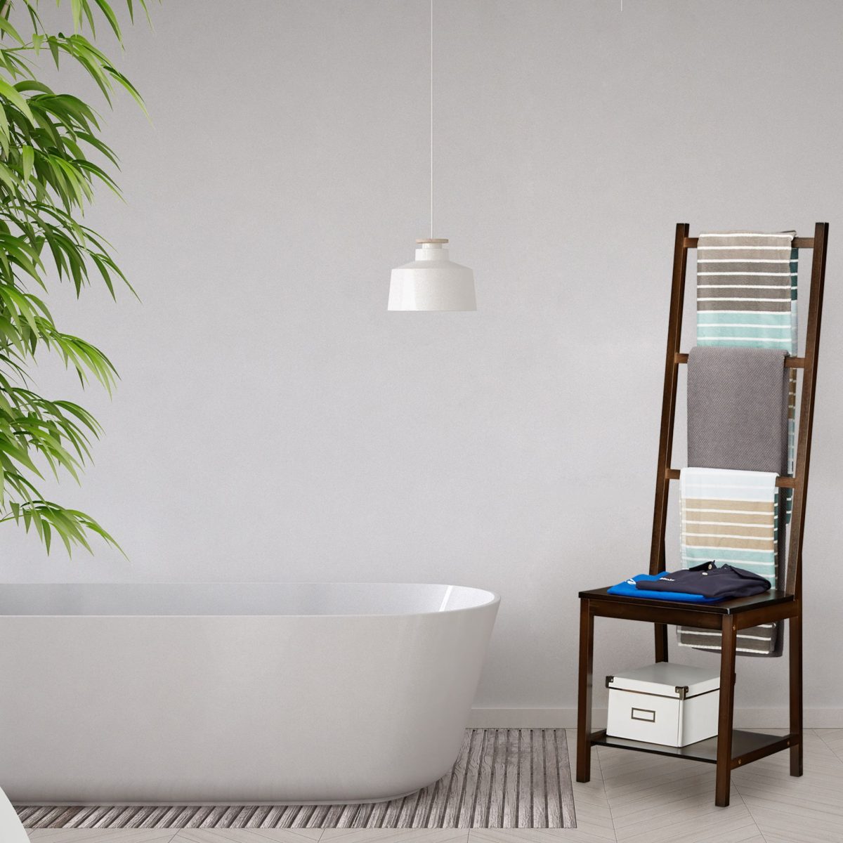 Suport prosoape tip scaun cu 2 rafturi, Relaxdays, maro, din bambus, 133 x 40 x 42 cm - imagine 5