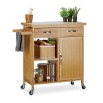 Carucior bucatarie Relaxdays, cu dulapior, 2 sertare, 2 rafturi, suport pentru prosoape, din bambus, 85.5 x 89.5 x 36 cm