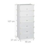 Pantofar tip dulap, 6 compartimente, plastic/metal, alb, 107 x 49 x 37 cm, - imagine 2