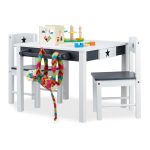 Set masa si 2 scaune pentru copii intre 2 si 10 ani, MDF lacuit mat, Relaxdays
