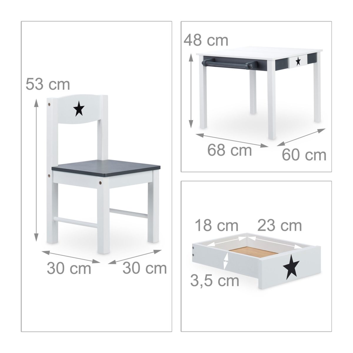 Set masa si 2 scaune pentru copii intre 2 si 10 ani, MDF lacuit mat, Relaxdays - imagine 4