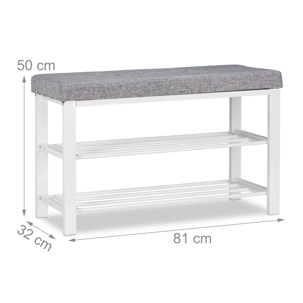 Banca de pantofi tip taburet, Relaxdays, 2 rafturi, dimensiuni 50 x 81 x 32 cm, capacitate 6 perechi pantofi, alb/gri - imagine 2