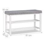 Banca de pantofi tip taburet, Relaxdays, 2 rafturi, dimensiuni 50 x 81 x 32 cm, capacitate 6 perechi pantofi, alb/gri - imagine 2