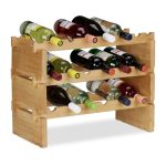 Suport sticle vin, Relaxdays, natur, din bambus, 3 nivele, pentru 18 sticle, 45 x 60 x 28.5 cm