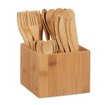 Set 40 tacamuri din bambus, eco reutilizabile, Relaxdays, cu suport, natur