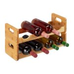Suport sticle de vin, Relaxdays, natur, din bambus, pentru 8 sticle, 24 x 47 x 18 cm