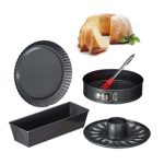Set 4 tavi de copt si o pensula, Relaxdays, negru, otel