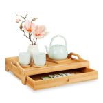 Tava servire, cu sertar, din bambus, 10 x 43 x 31 cm, Relaxdays
