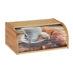 Cutie pentru paine Relaxdays, bambus, capac rulabil, 40 x 27 x 17 cm