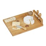 Platou servire branzeturi din bambus, cu 4 ustensile, Relaxdays,14 x 35.5 x 28 cm