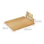 Platou servire branzeturi din bambus, cu 4 ustensile, Relaxdays,14 x 35.5 x 28 cm - imagine 4