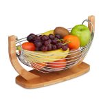 Cos pentru fructe Relaxdays, din inox si bambus, 18.5 x 38 x 23 cm
